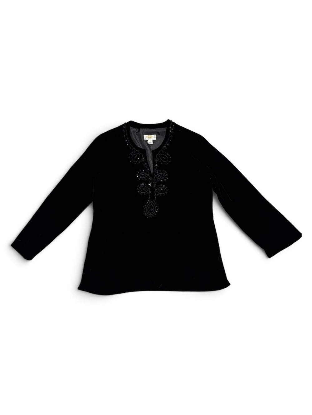 Talbots Black Beaded V-Neck Tunic Top